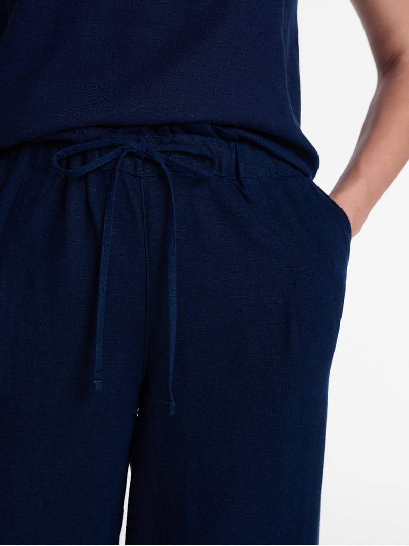 Time and Tru Women's Wide Leg Linen Blend Pants, Sizes XS-XXXL | Walmart (US)