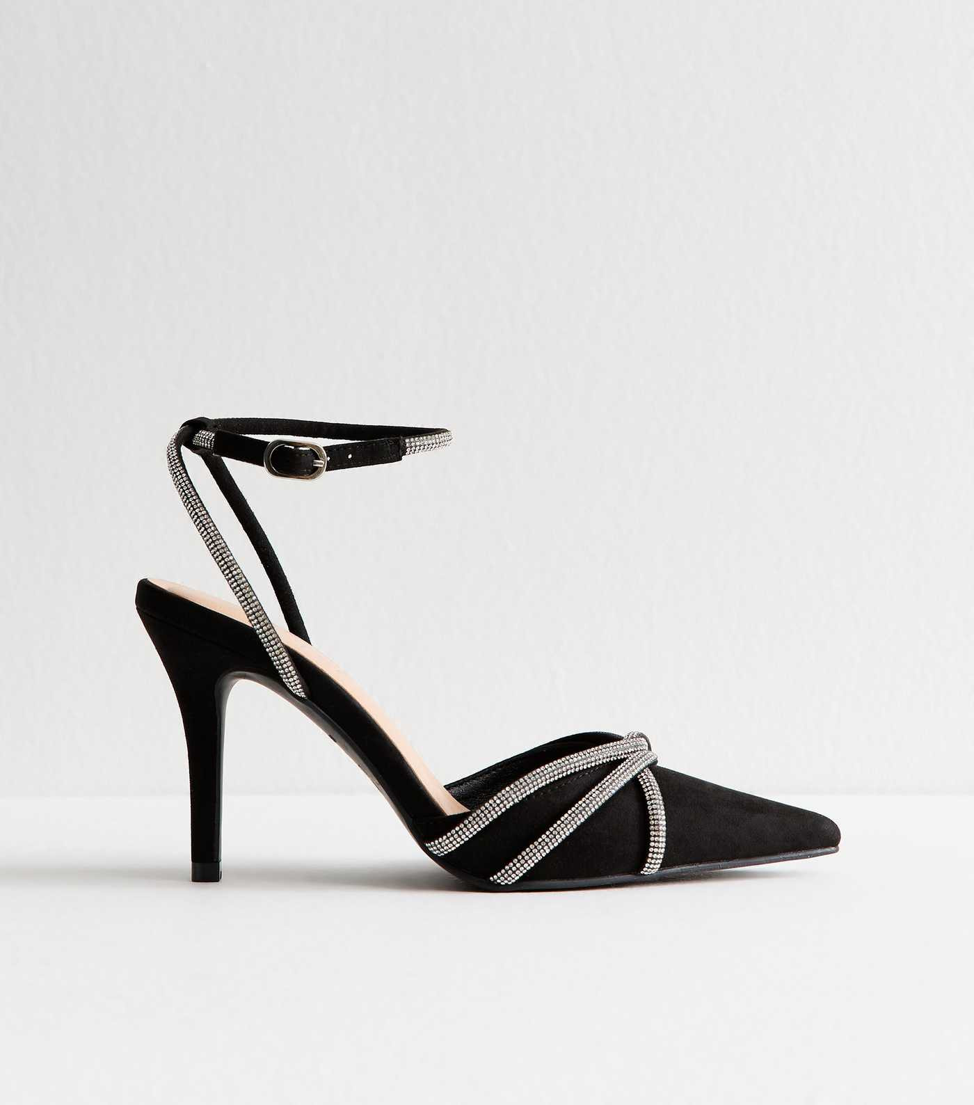 Black Faux Suede Embellished Court Shoes | New Look | New Look (UK)
