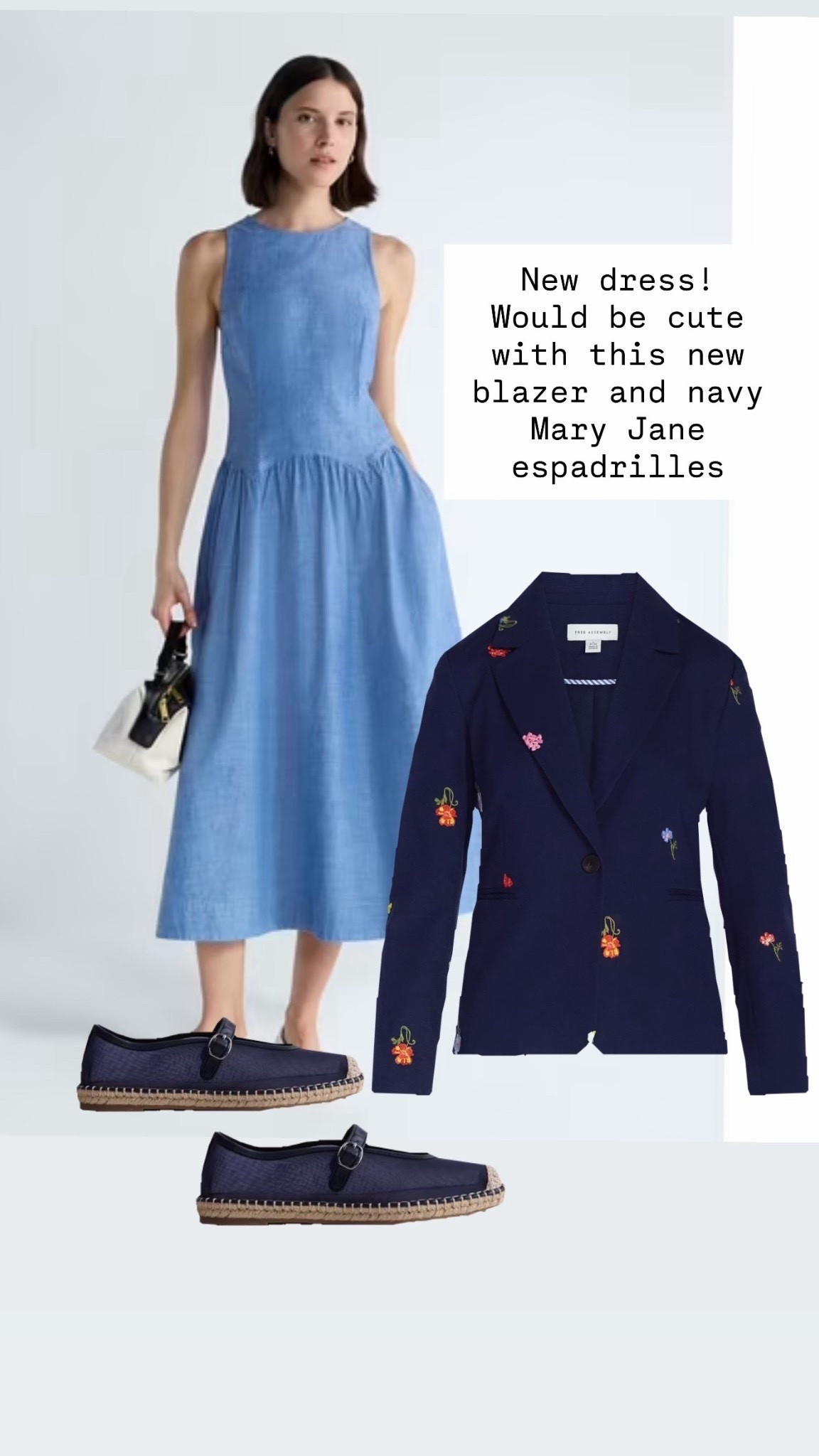 Love this look… Brand new arrival!! women women’s sleeveless cotton maxi dress would look great with this embroidered blazer and these new Mary Jane’s 