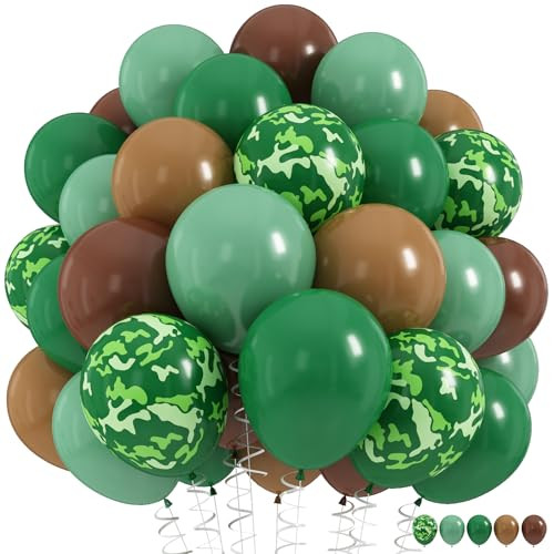 Green and Brown Army Balloons Set, 12 Inch Dark Sage Green Retro Light Coffee Brown Camo Latex Balloons for Camouflage Birthday Party Hunting Soldier Camping Jungle Themed Party Decorations Supplies | Amazon (US)