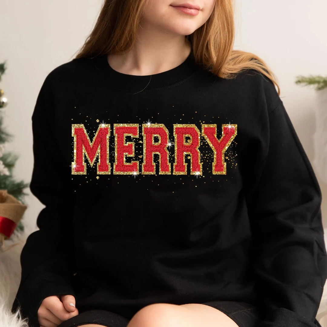 Chenille Patch Christmas Sweatshirt, Merry Christmas Sweater, Christmas Crewneck, Christmas Gifts... | Etsy (US)