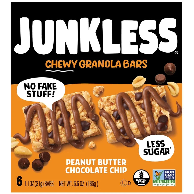 JUNKLESS Chewy Granola Bars, Peanut Butter Chocolate Chip, Less Sugar, Gluten Free, Non-GMO, 1.1 ... | Walmart (US)