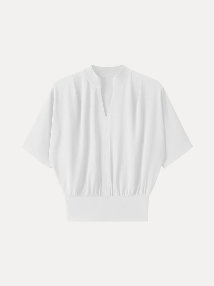 Stand Collar V-Neck Short Sleeve Top | OGLmove