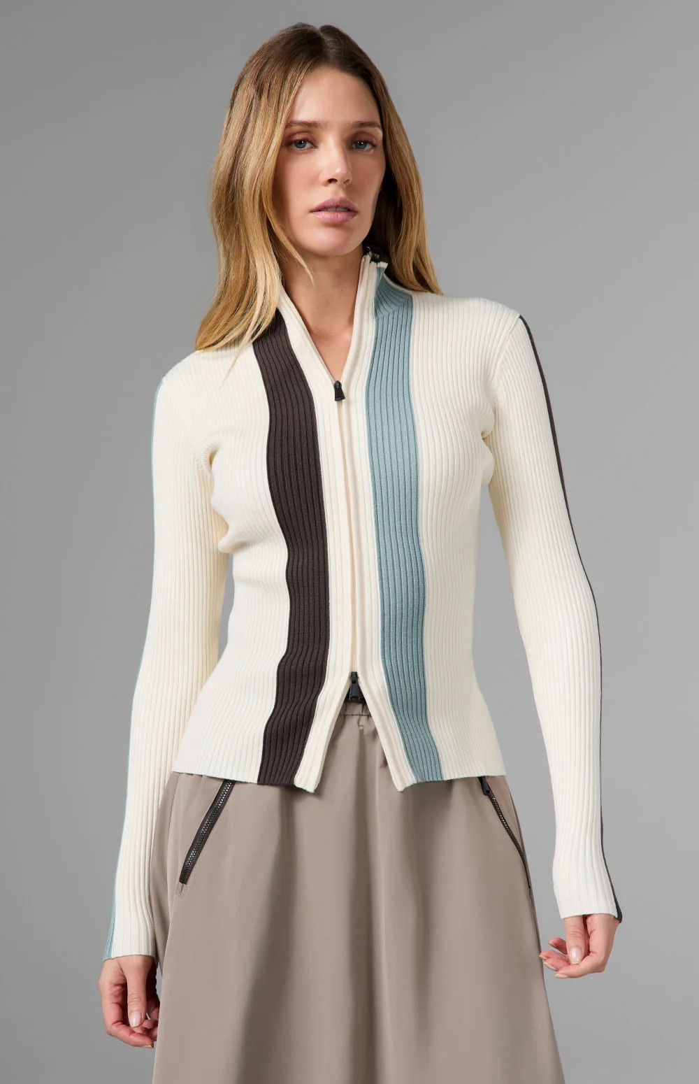 Emily Ribbed Zip Sweater | Ivory | Alp N Rock