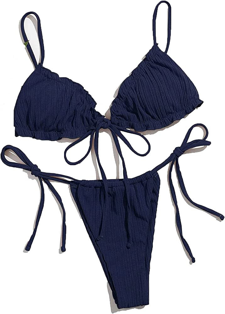 Lilosy Sexy Ribbed Padded String Thong Brazilian Bikini Swimsuit Set for Women Trinangle Bikini | Amazon (US)
