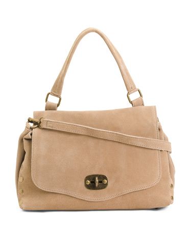 Made In Italy Suede Cappucc Open Flap Satchel | TJ Maxx