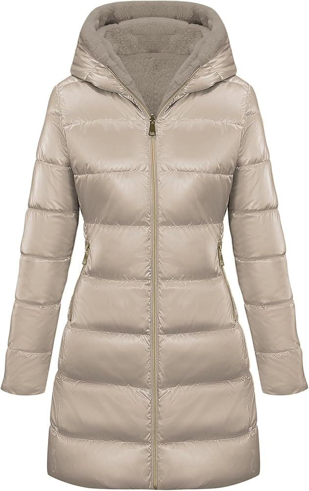 Bellivera Women Reversible Faux Fur and Glossy Jackets Water-Resistant Hooded Puffer Coat | Amazon (US)