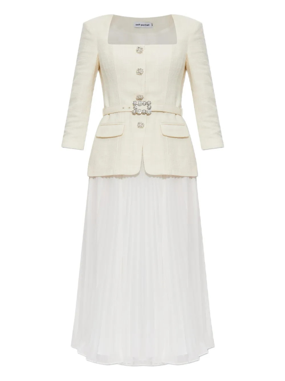 Self-Portrait embellished pleated midi dress - White | Farfetch Global