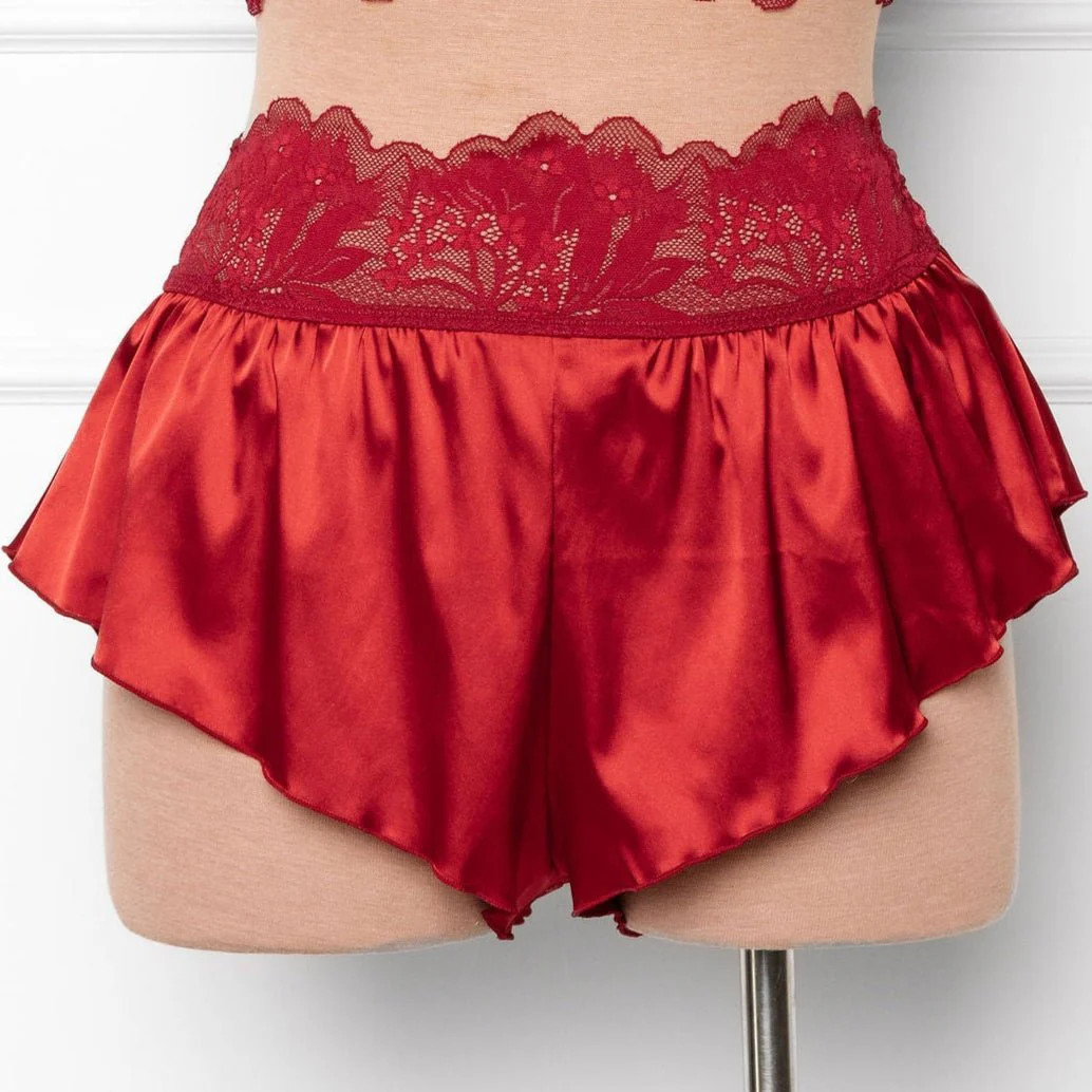 High Waist Satin Tap Shorts - Red | Mentionables