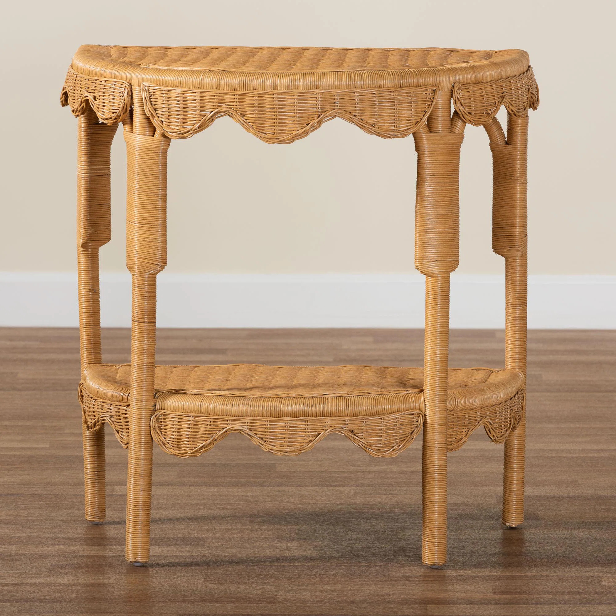 Bali & Pari Paisley Coastal Scallop Light Honey Rattan Console Table | Wayfair North America