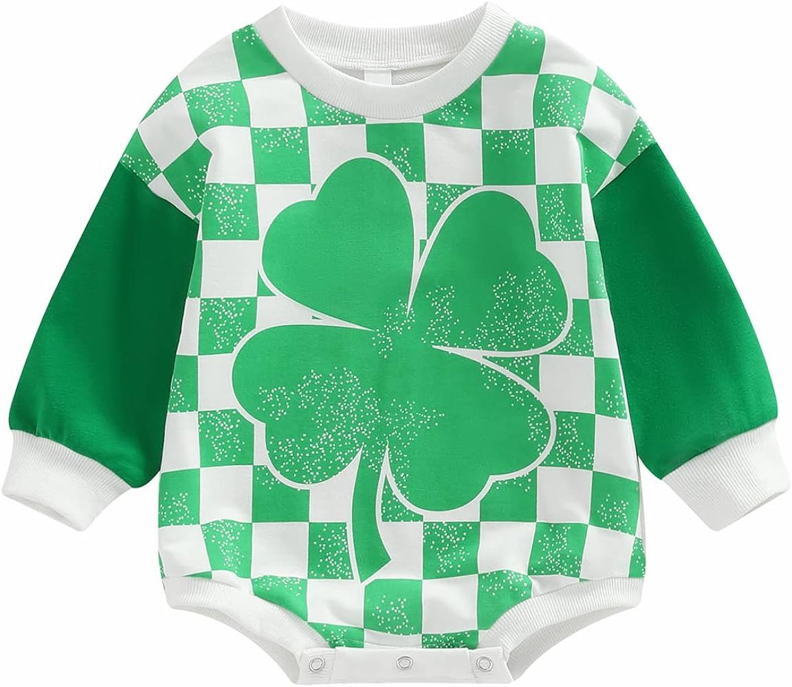 GOOCHEER Newborn Infant Baby Boy Girl My First St Patricks Day Outfit Clover Romper Long Sleeve Crew | Amazon (US)