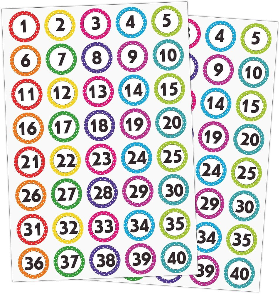 600 PCS Number Stickers 1-40, 15 Sheets Dot Consecutive Number Labels Self-Adhesive Water/Tear Re... | Amazon (CA)
