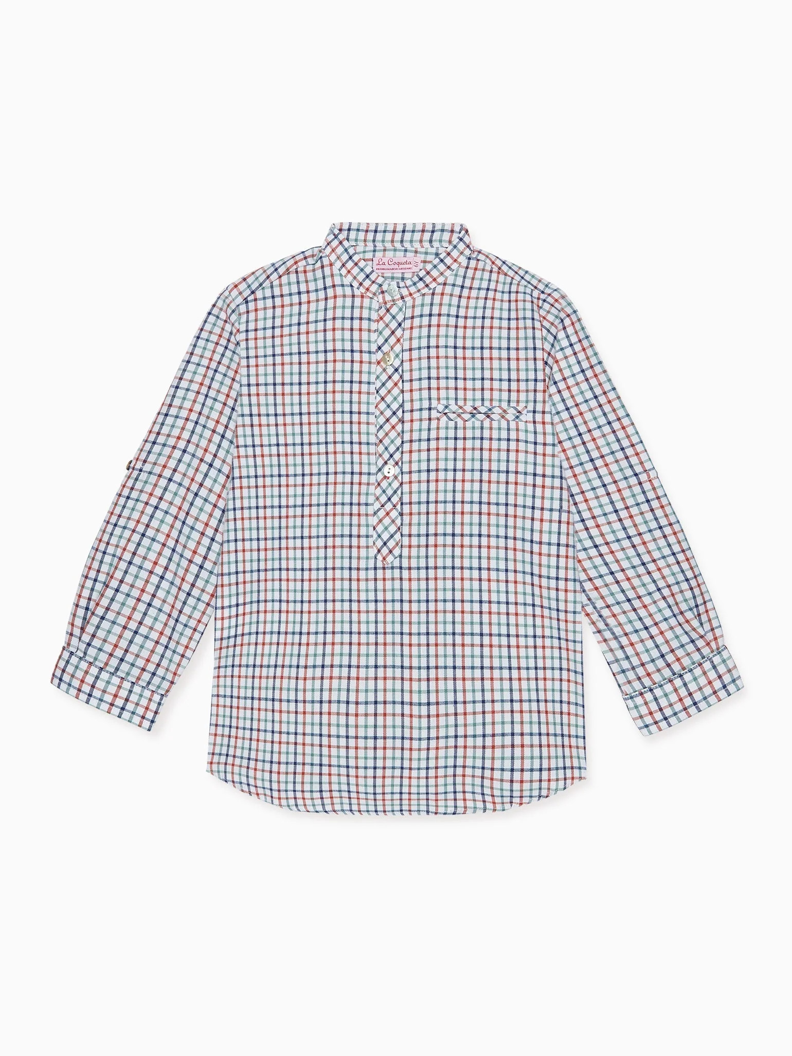Ivory Check Mateo Long Sleeve Boy Shirt | La Coqueta (US)