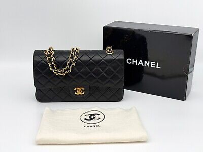 Chanel Vintage Medium Classic Flap Handbag Black Lambskin 24k Gold Hardware RARE | eBay UK
