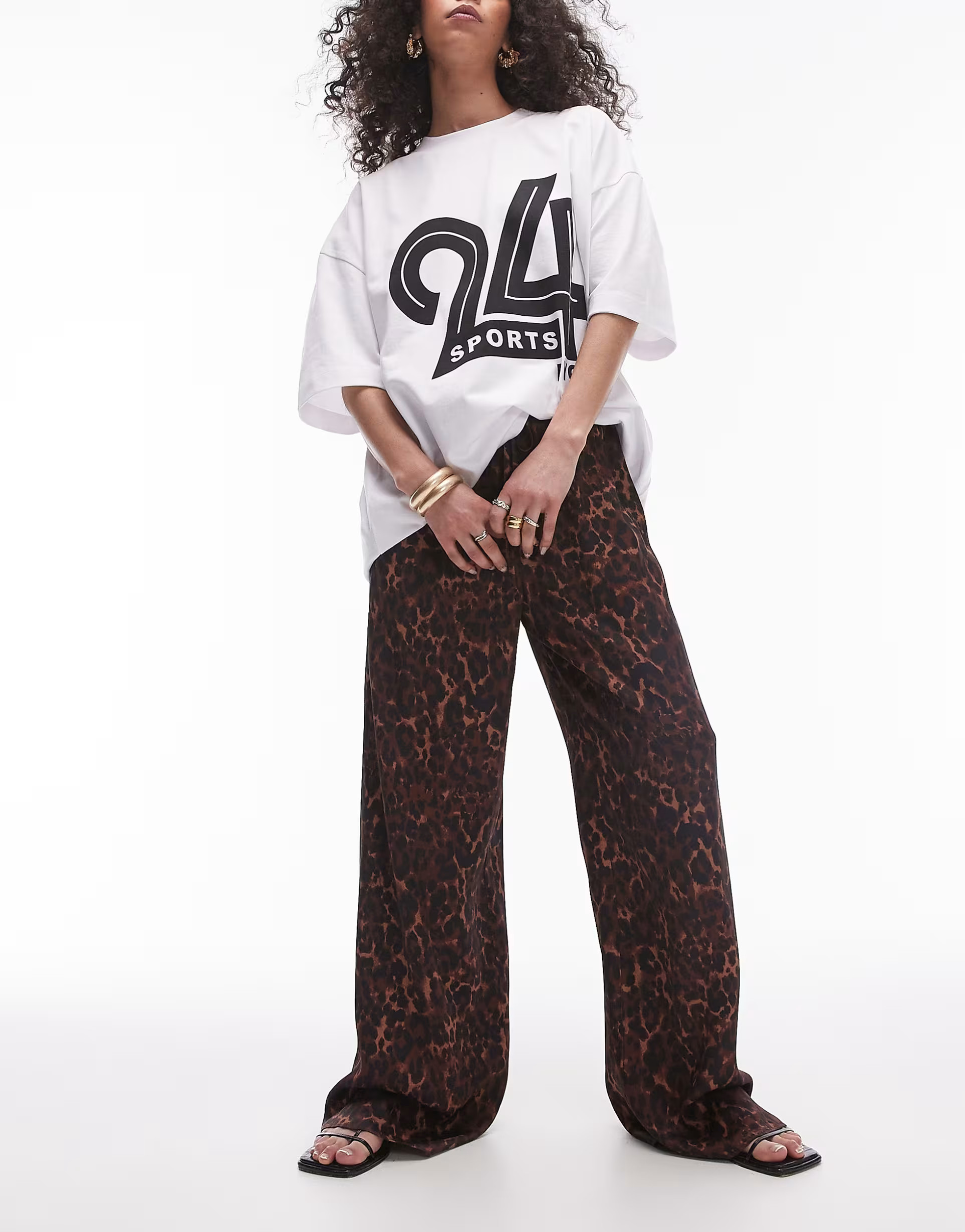 Topshop leopard printed satin straight leg tie waist trouser in dark leopard | ASOS | ASOS (Global)