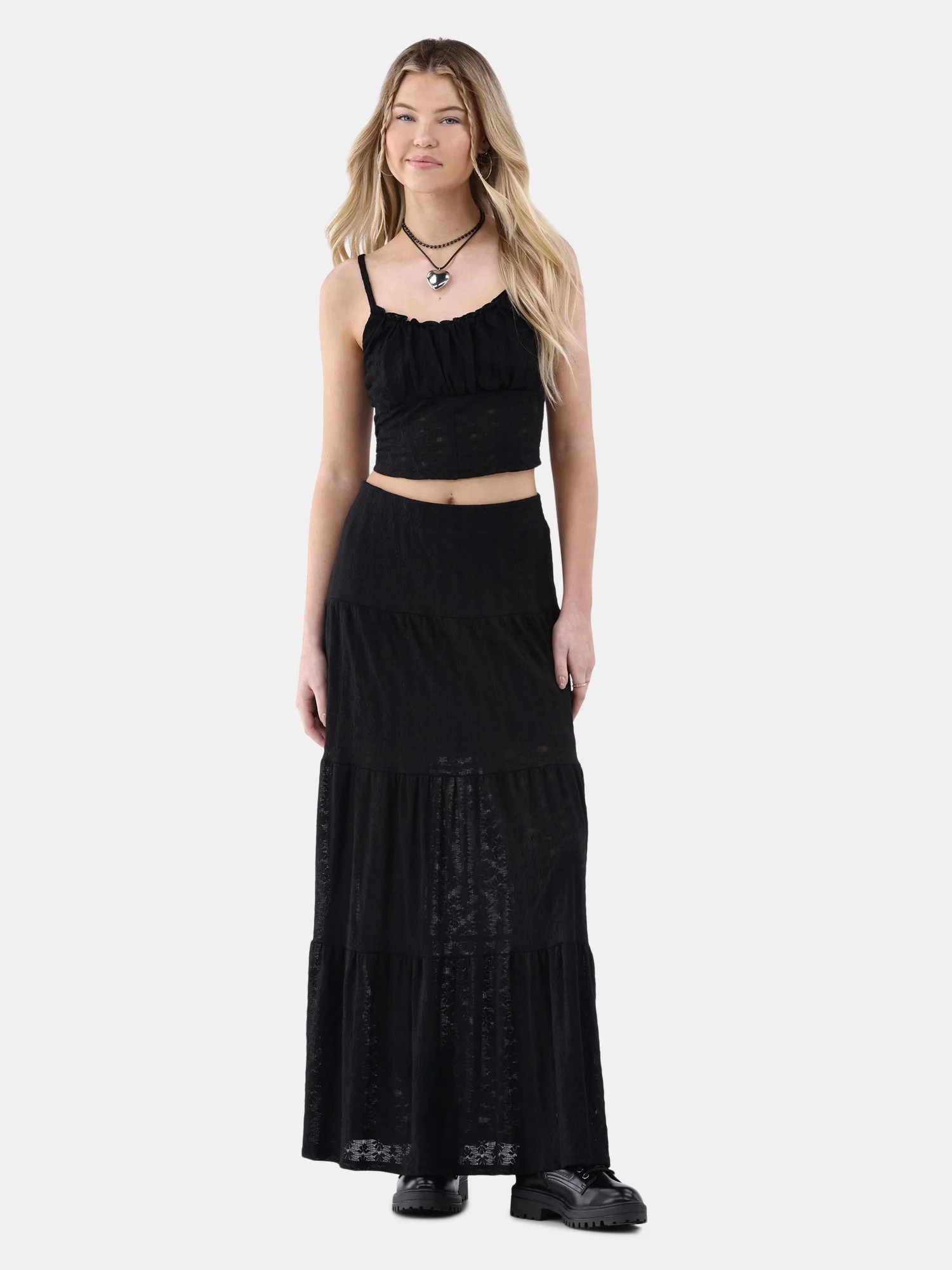No Boundaries Crop Tank Top and Lace Skirt Set, 2 Piece, Women's and Women’s Plus | Walmart (US)
