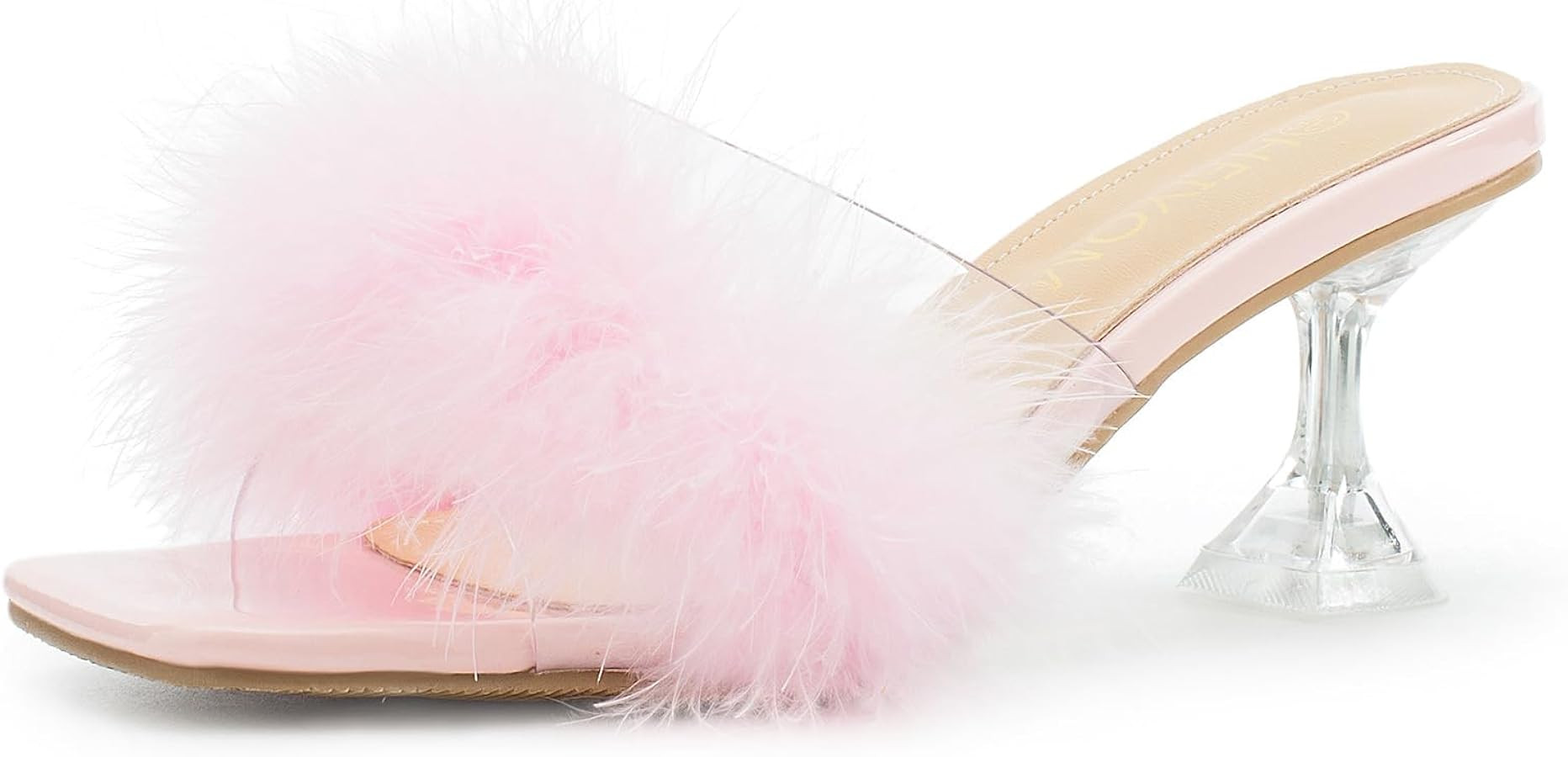 Heiyom Women's Square Toe High Stilettos Heels Mules Sandals Fluffy Feather Slip on Clear High He... | Amazon (US)