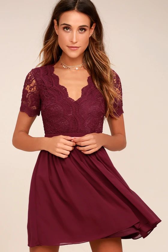 Angel in Disguise Burgundy Lace Skater Dress | Lulus (US)