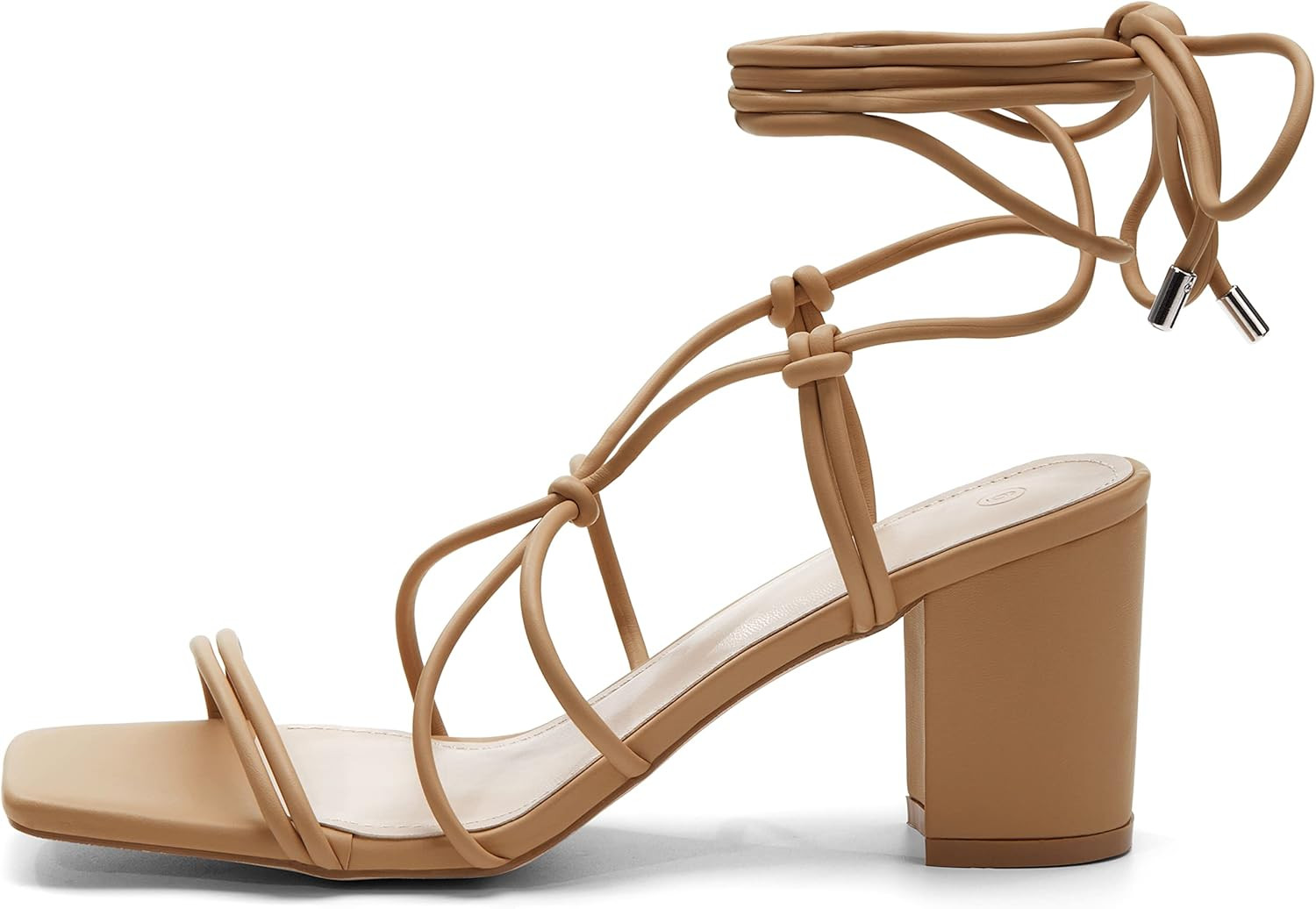 Coutgo Women's Lace Up Square Toe Strappy Heeled Sandals | Amazon (US)