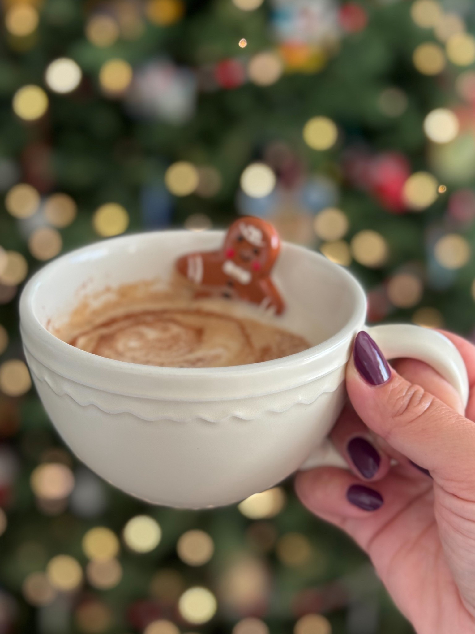 Cutest gingerbread mug + a deep plum mani to start the day! This mug isn’t available for shipping anymore but can be found in stores still! 

Polish: Who Likes Raisins? Use code illysmani20 to save 20% off your first system at Olive & June 

#LTKdayinmylife #LTKHoliday #LTKBeauty