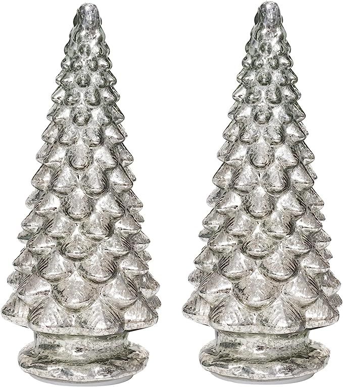 Amazon.com: Glass Christmas Tree, 2PCS Lighted Mercury Glass Tabletop Christmas Tree Decoration f... | Amazon (US)