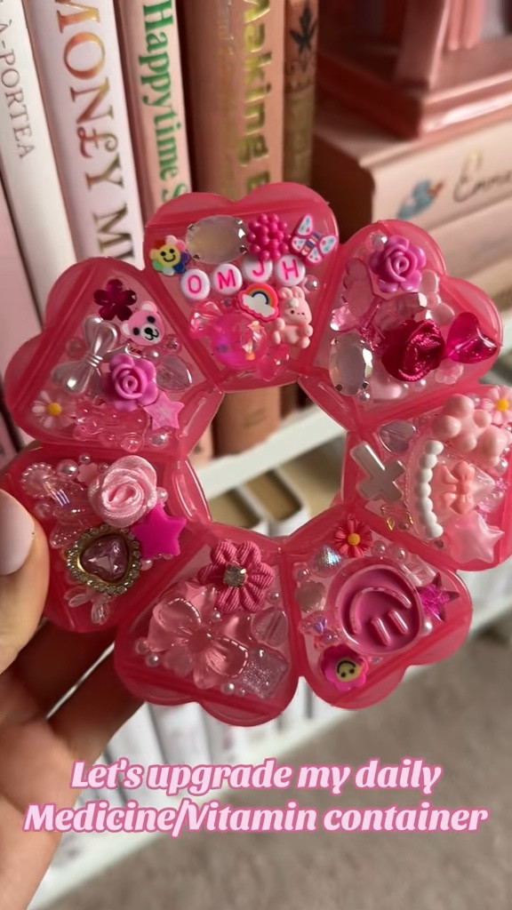 Cute and easy craft idea! Made my daily medicine/vitamin container super cute by adding gems, beads, rhinestones, etc 

Craft ideas. Easy crafts. Travel medicine container. Amazon finds.