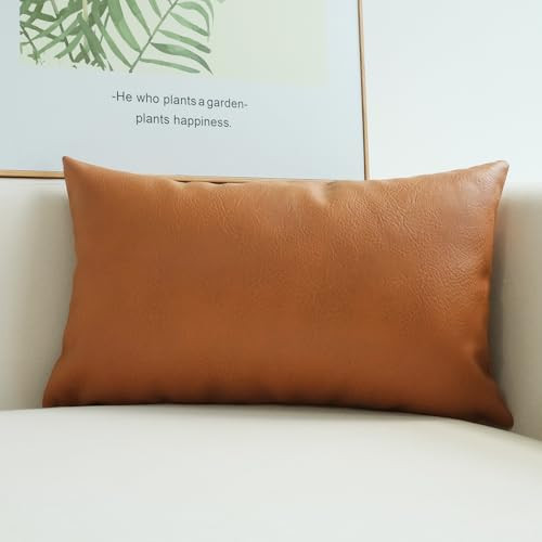JOJUSIS Modern Leather Throw Pillow Cover for Couch Sofa Bed 12 x 20 Inch 100% Faux Leather | Amazon (US)