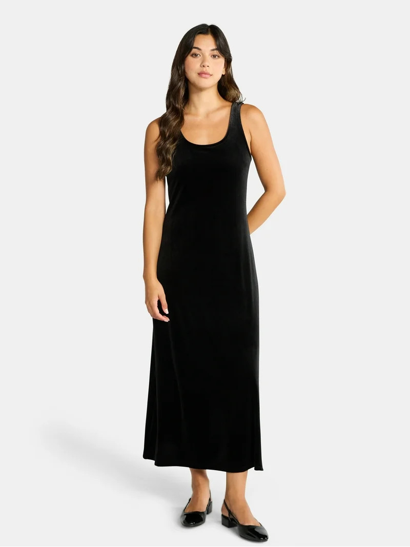 Time and Tru Women's Velvet Tank Maxi Dress, Sizes XS-XXXL | Walmart (US)