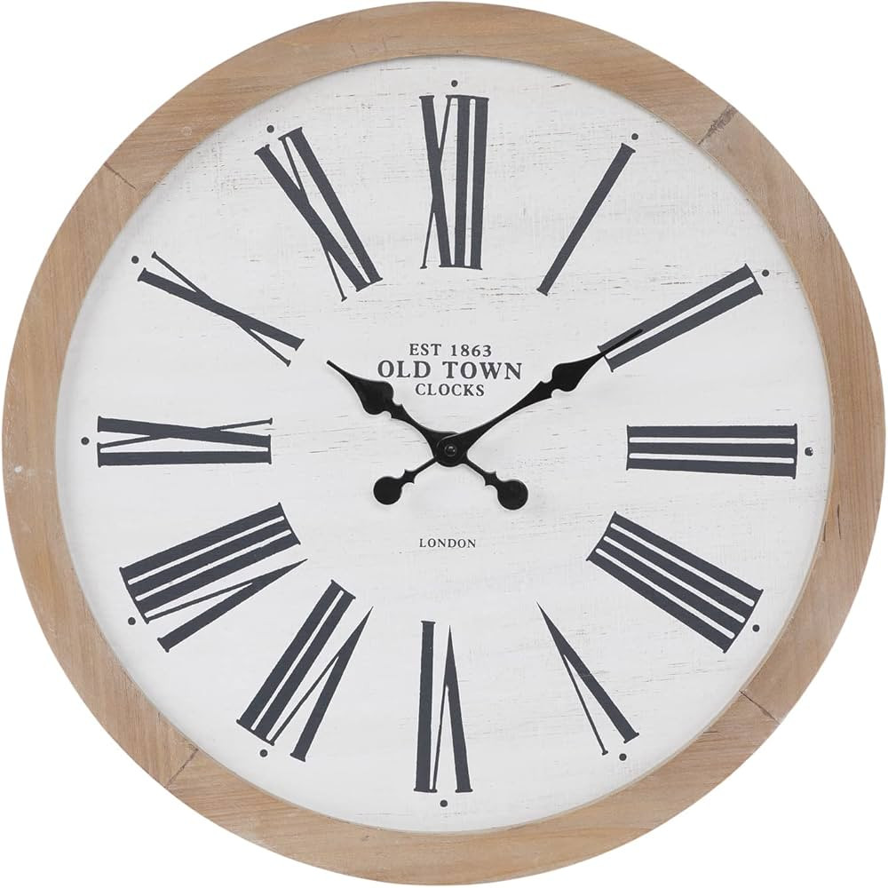 Hobby Lobby White, Black and Brown Old Town Wood Wall Roman Numbers Clock for Home Decor | Amazon (US)