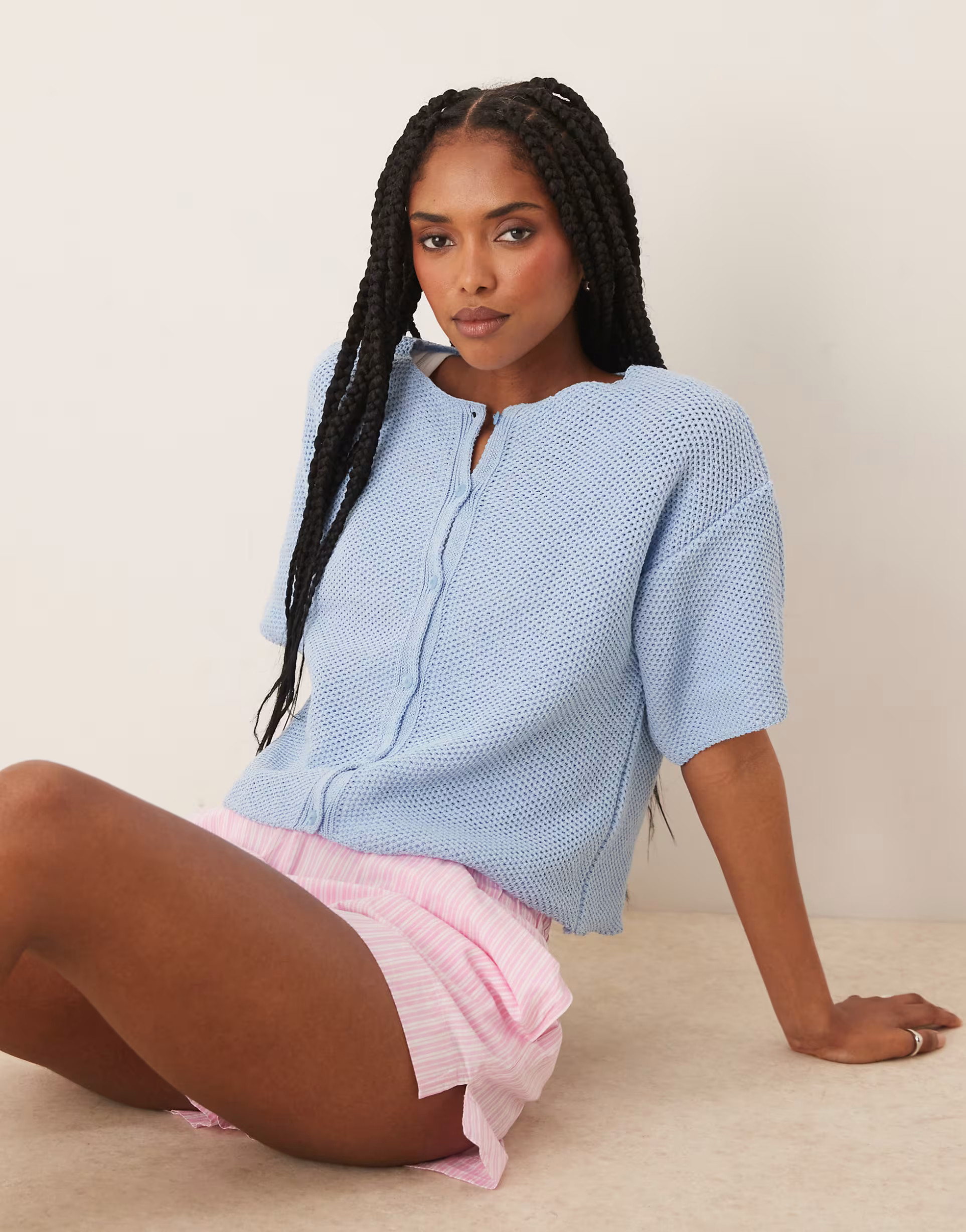 ASOS DESIGN knitted short sleeve cardigan in pale blue | ASOS | ASOS (Global)