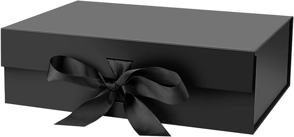 Gift Box with Lid for Presents 10.5x7.5x3.1 Inches with Ribbon and Magnetic Closure(1-Pack) (Blac... | Amazon (US)