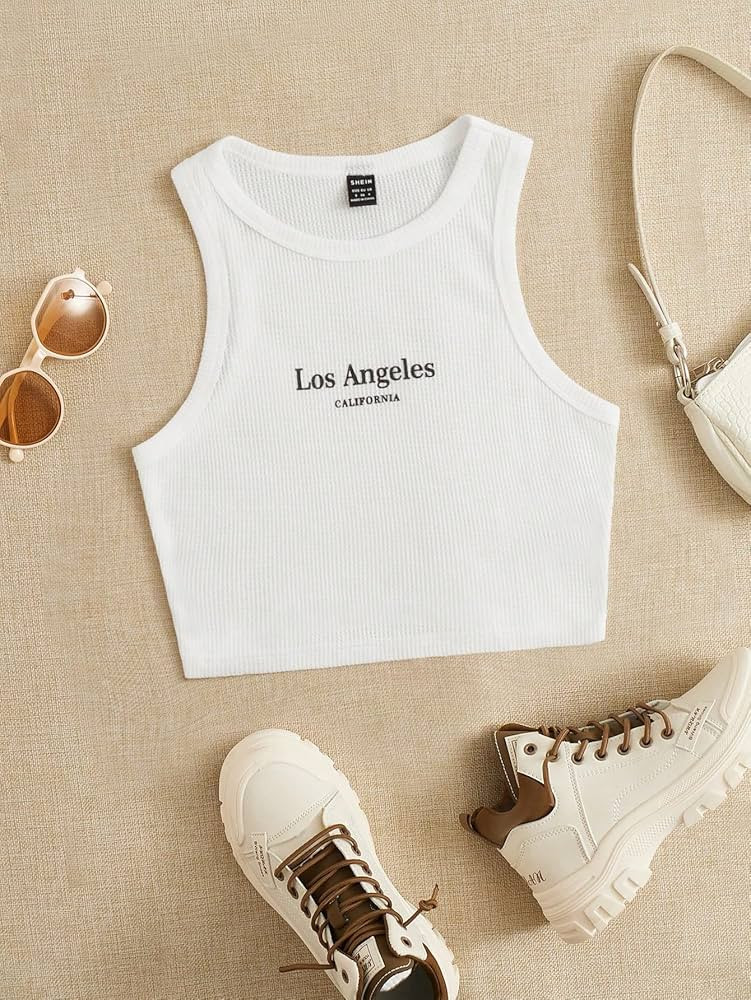 Women's Tops Sexy Tops for Women Women's Shirts Letter Graphic Crop Tank Top (Color : White, Size... | Amazon (US)