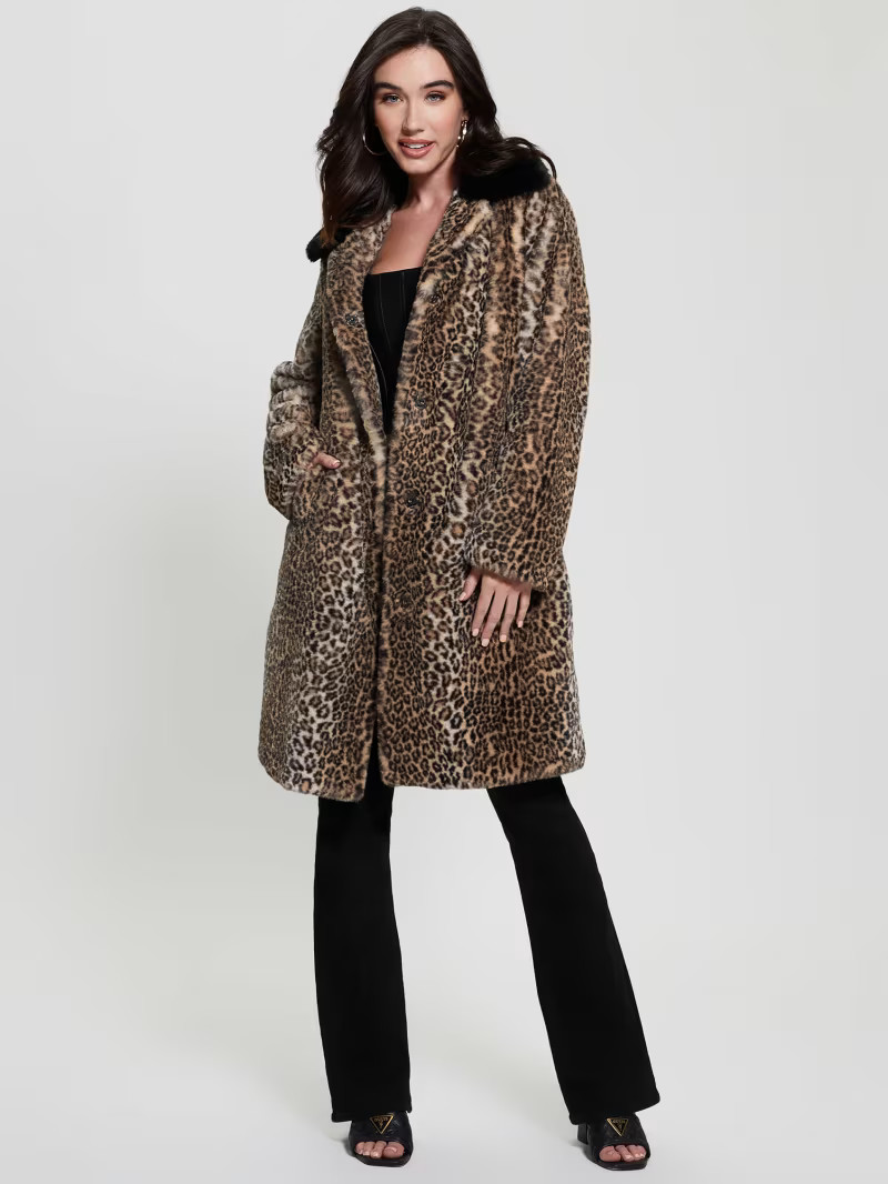 Petra Faux-Fur Leopard Coat | Guess (US)