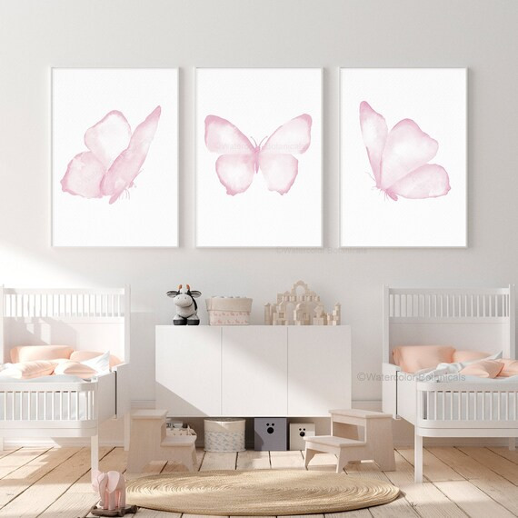 Blush Pink Butterflies Print Baby Girl Nursery Room Decor Kids Wall Poster Giclee Illustration Se... | Etsy (US)