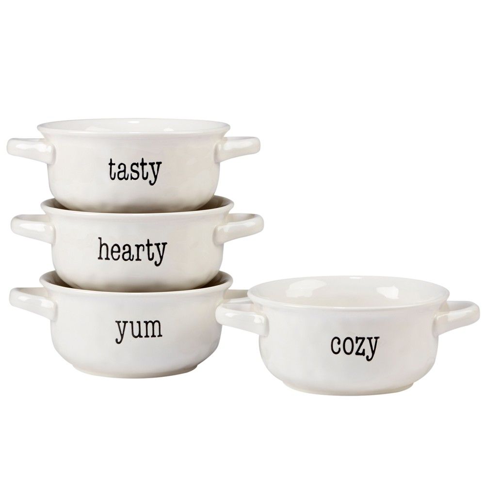 Certified International It's Just Words Ceramic Soup Bowls With Handles 32oz White - Set of 4 | Target