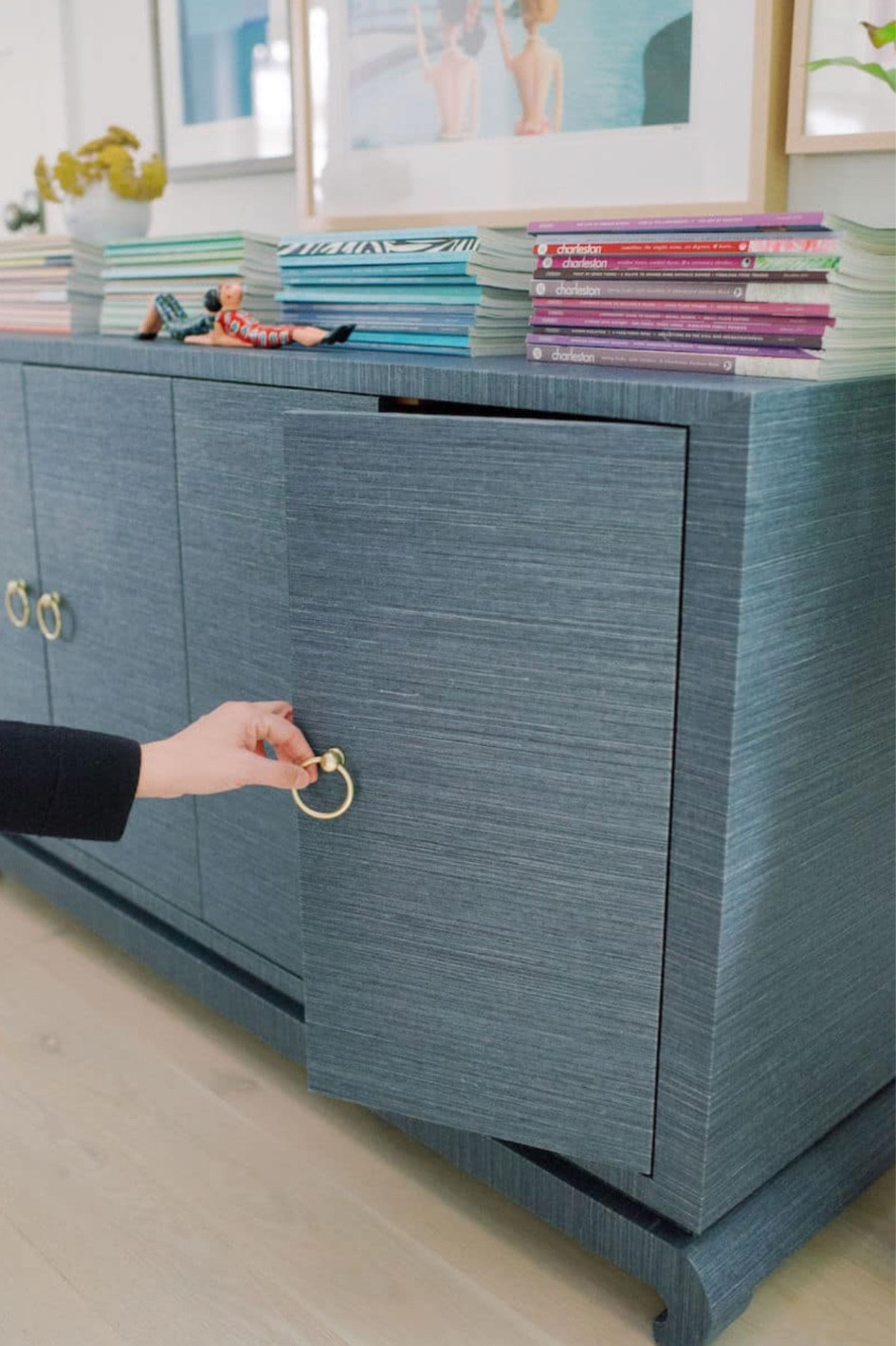 blue grasscloth dresser Zen Navy Grasscloth Tall Dresser