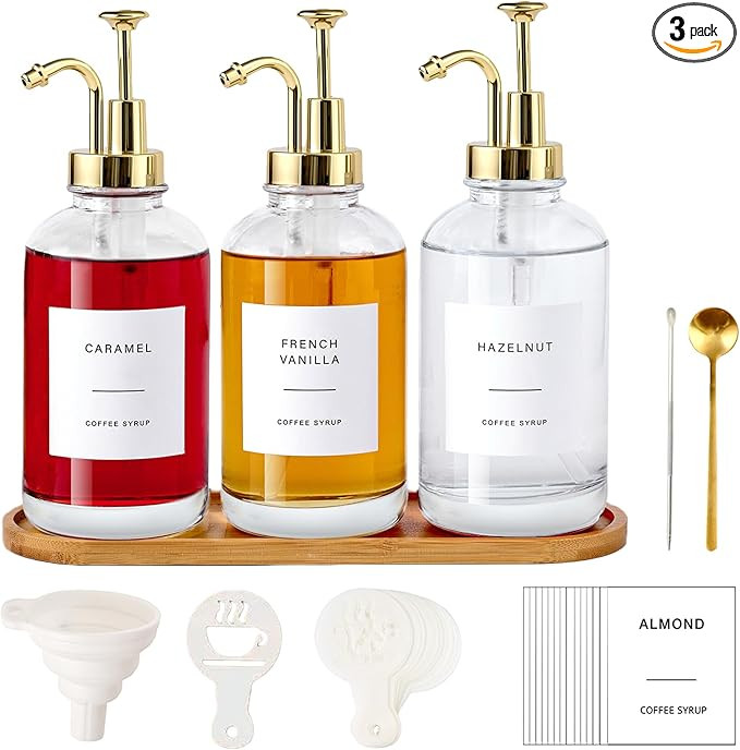 Coffee Syrup Dispenser for Bar, Glass Syrup Bottle with Pump, Coffee Pump Dispenser Bottle with T... | Amazon (US)