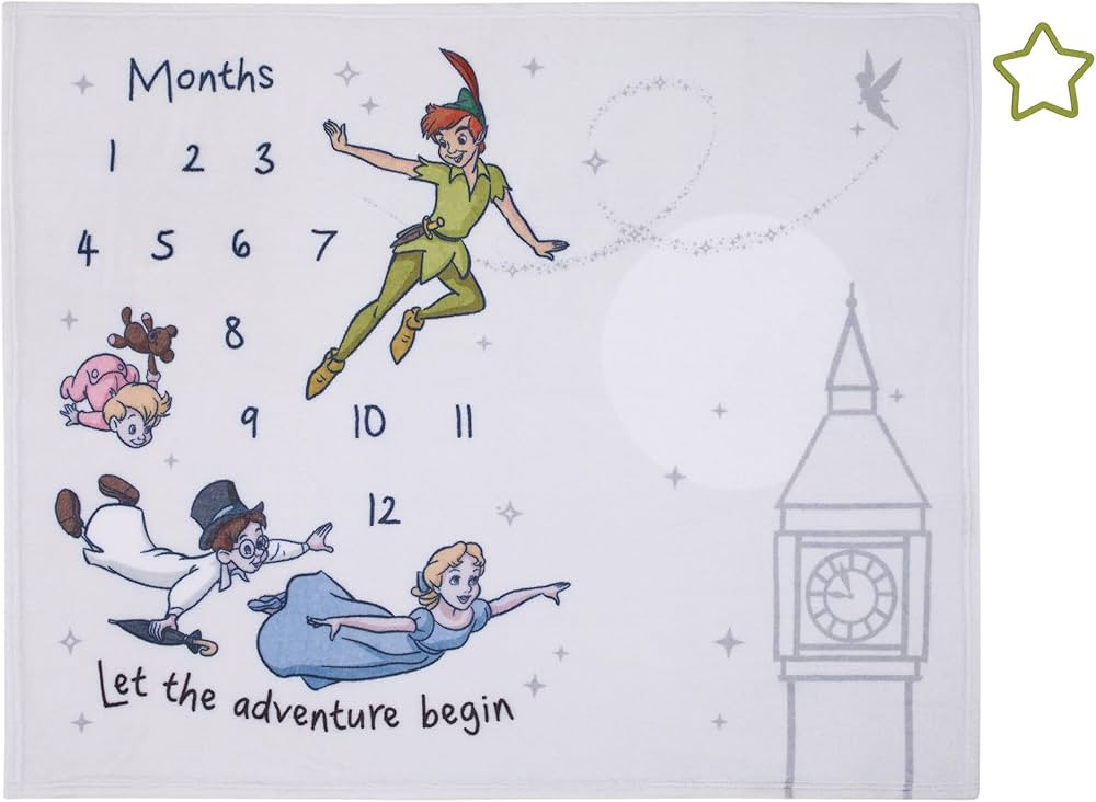 Disney Peter Pan White Let The Adventure Begin Super Soft Photo Op Milestone Baby Blanket | Amazon (US)