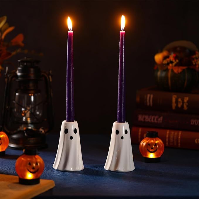 3 Pcs Halloween Ghost Candlestick Holders Cute Ghost Shape Candle Stick Holders Halloween Ceramic... | Amazon (US)