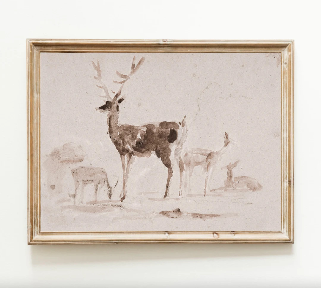 Vintage Deer Watercolor Painting - Printable Antique Art (digital Download) - Etsy | Etsy (US)