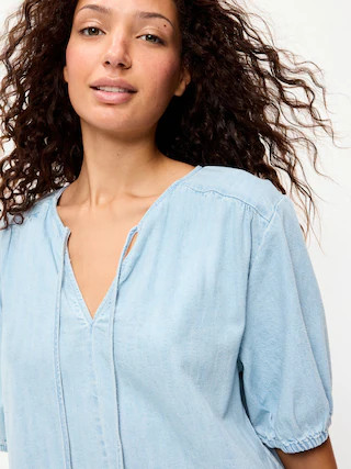 Short-Sleeve Beaded Denim Top | Old Navy (US)