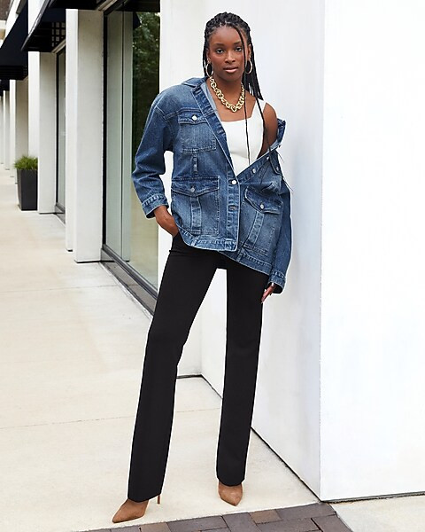 Belted Medium Wash Denim Jacket | Express