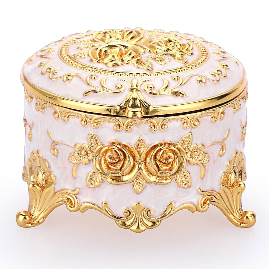 Hipiwe Vintage Round Jewelry Box Small Trinket Storage Organizer Box Gold Metal Chest Ring Case T... | Amazon (US)
