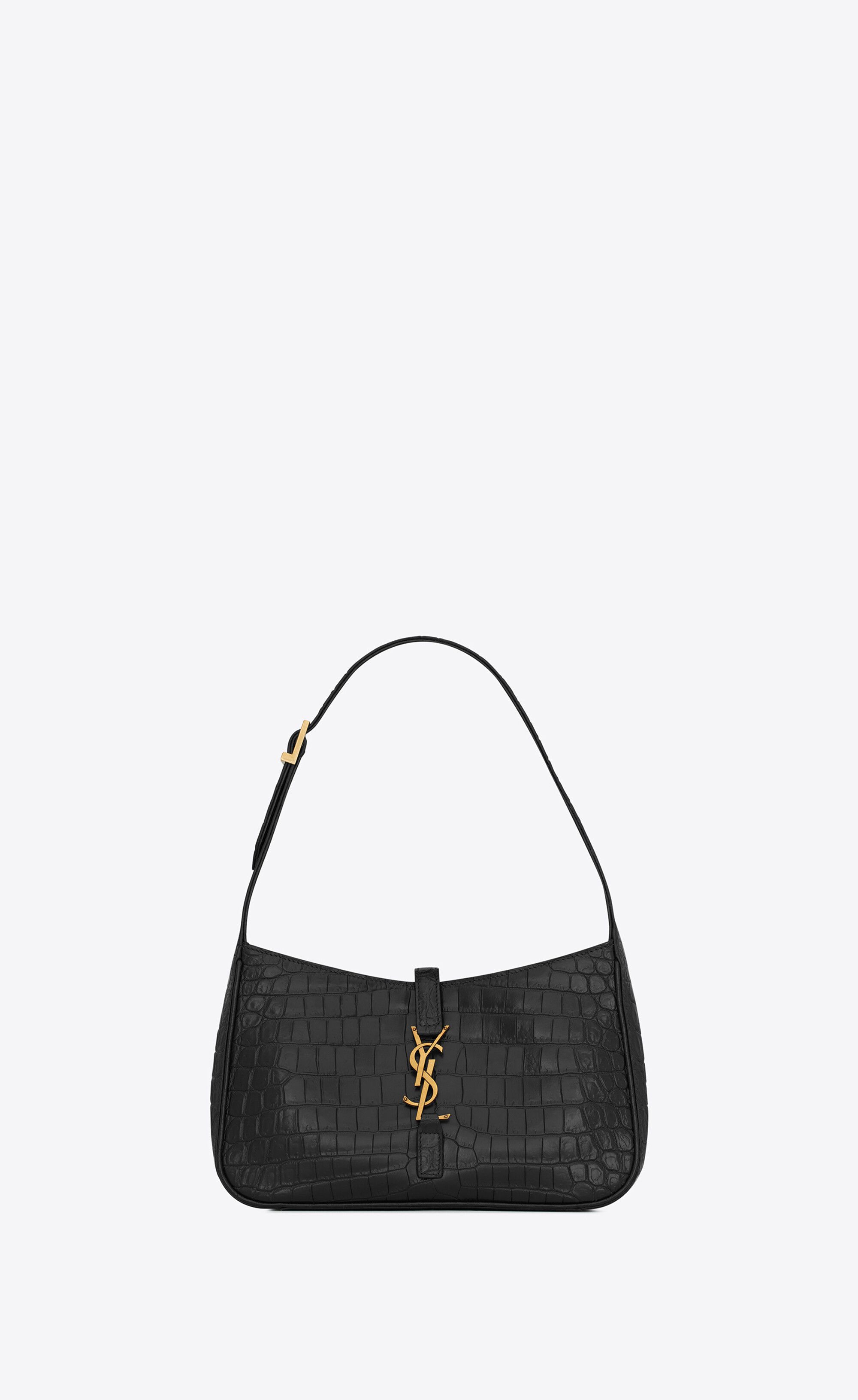 Le 5 À 7 Hobo Bag In Crocodile-Embossed Shiny Leather Black One Size | Saint Laurent Inc. (Global)