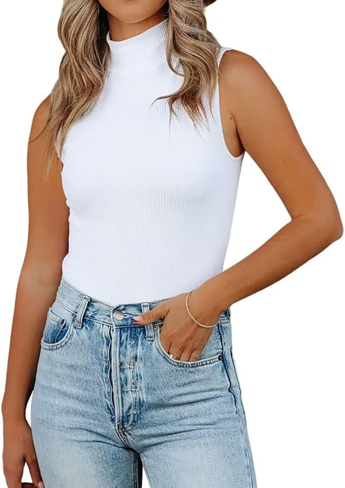 Lacozy Tank Tops for Women's Mock Turtleneck Top 2024 Summer Basic Sleeveless Stretch Ribbed Slim... | Amazon (US)