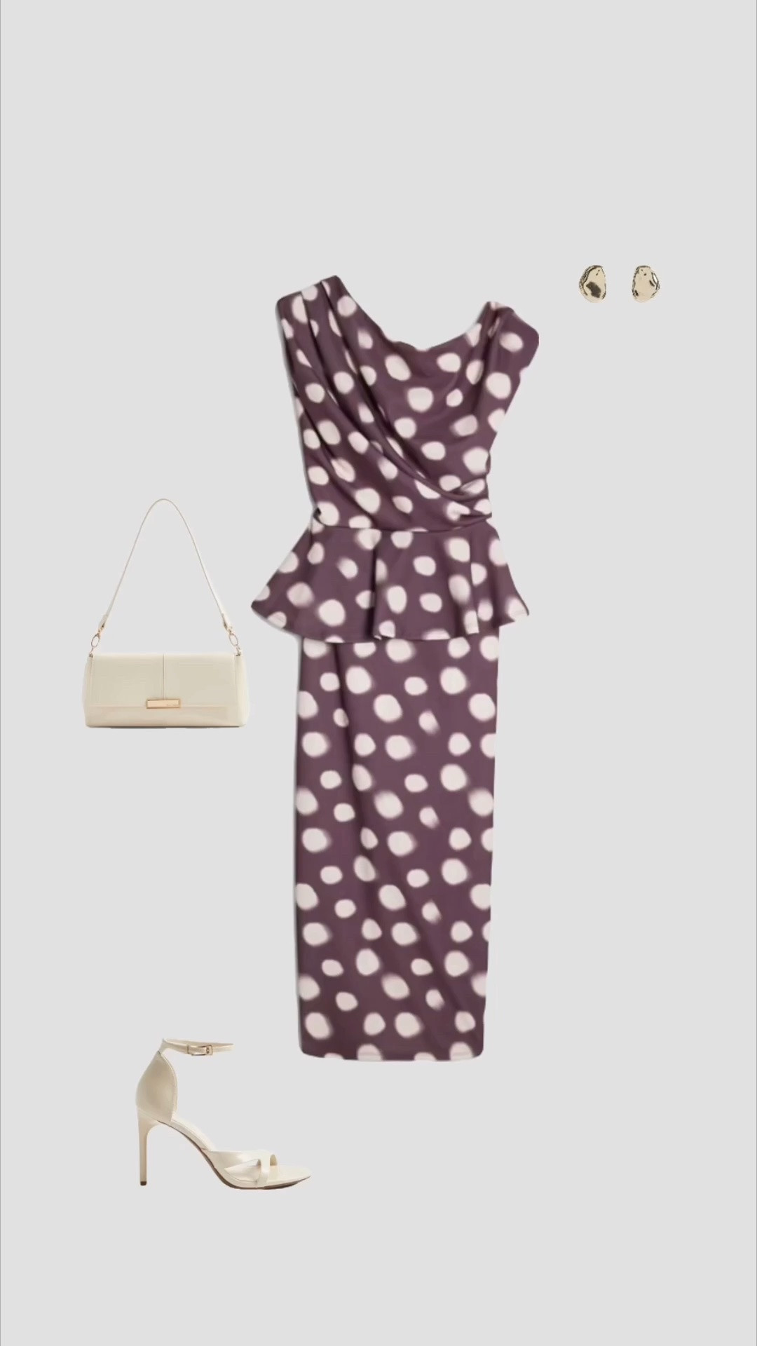 Purple Polka Dot Peplum Midi Dress, Cream Shoulder Bag & Strappy High Heels Autumn Wedding Guest Dress 💒

• fall wedding guest dresses September wedding October wedding evening outfits occasionwear party outfit women’s 2026 outfit •

#LTKuk #LTKautumn #LTKwedding