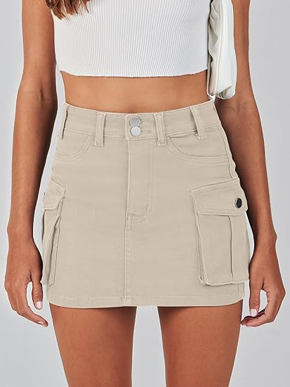 ANRABESS Cargo Skirt Women Button Mini Skirt with Pocket Y2k Bodycon 2024 Trendy Denim Jean Short... | Amazon (US)