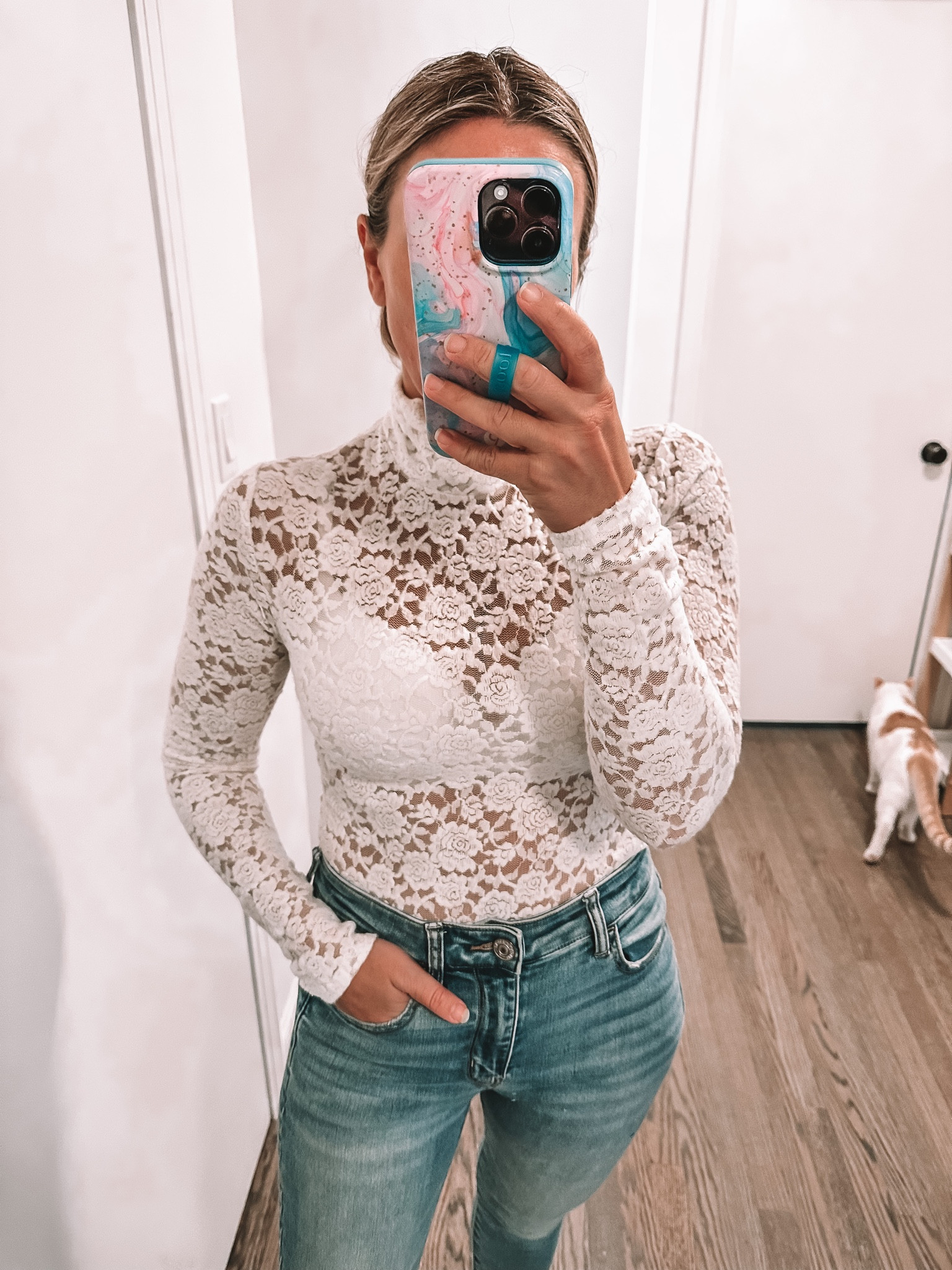 Crochet white top turtle neck bodysuit 