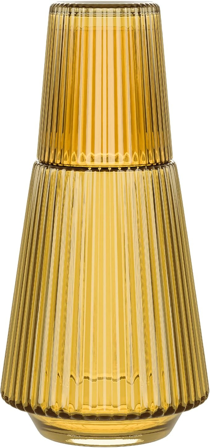 American Atelier Vintage Bedside Water Carafe with Tumbler – 37 Oz Ribbed Pitcher and Matching ... | Amazon (US)