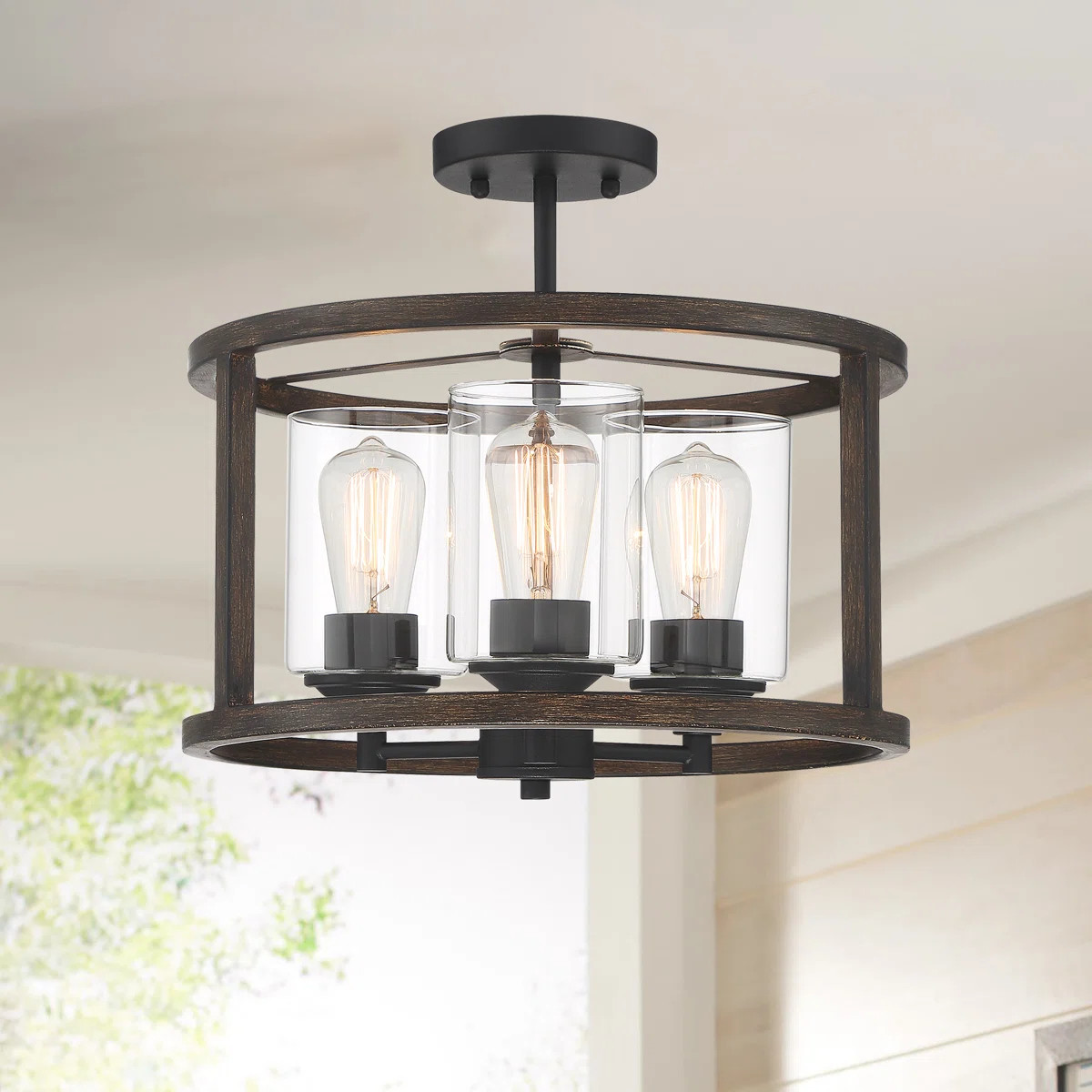 Kwong 3 - Light Living Room Steel Dimmable Glass Semi Flush Mount | Wayfair North America